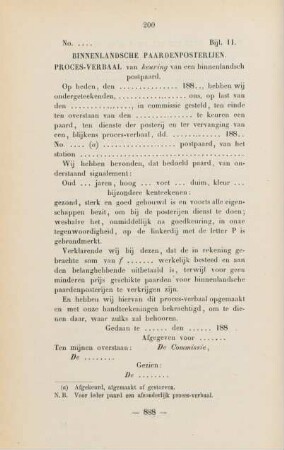 Bijl. 11. Binnenlandsche paardenposterijen. Proces-verbal van keuring van een binnenlandsch postpaard
