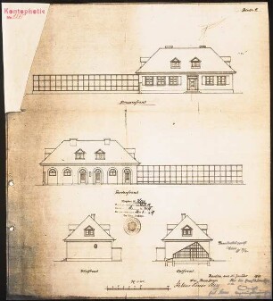 Haus Herz, Berlin-Dahlem. Zum Projekt gehörend: Böhmer & Petrich, Haus Herz, Berlin-Dahlem Umbau zu Haus Himmler: Nebengebäude: 4 Ansichten 1:100