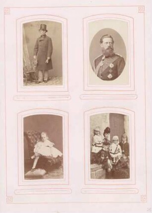 links oben: Unbekannt (Herr) rechts oben: Kronprinz Friedrich Wilhelm links unten: Unbekannt (Kleinkind) rechts unten: Alexandra , Albert Victor, George, Louise & Victoria of Wales