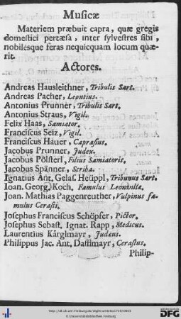 Actores; Personae Musicae.