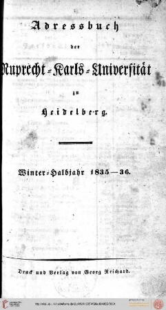 Verzeichnis der sämmtlichen Studierenden der Universität Heidelberg im Wintersemester 1835/1836 bis Sommersemester 1840