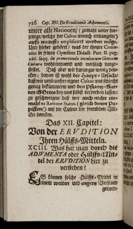 Das XII. Capitel: Von der Erudition Ihren Hülffs-Mitteln.