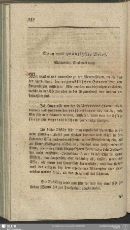 Neun und zwanzigster Brief. Blättererde, Minderers Geist