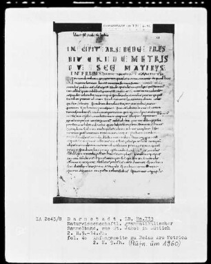 Naturwissenschaftlich-grammatikalischer Sammelband — Beda, Ars metrica —