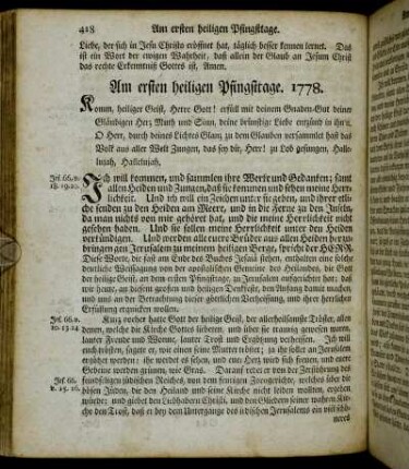 Am ersten heiligen Pfingsttage. 1778. - Am dritten Pfingstfeyertage. 1778.