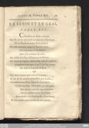 Le Serin Et Le Geai. Fable XII.