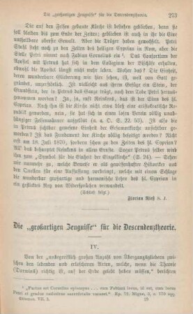 273-289 Die "großartigen Zeugnisse" für die Descendenztheorie : IV.