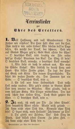 Vereinslieder zur Ehre des Erretters