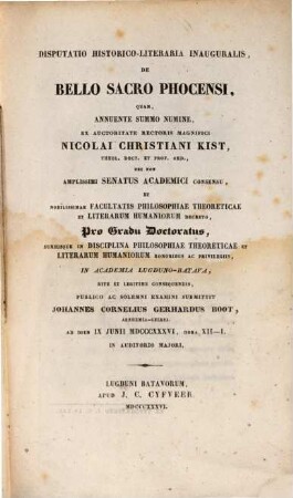 Disputatio historico-literaria inauguralis de bello sacro Phocensi