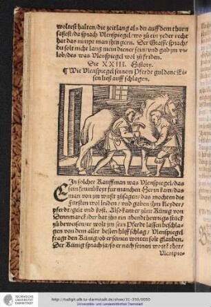 Die XXIII. History Wie Vlenspiegel seinem Pferdt guldene Eisen ließ auff schlagen