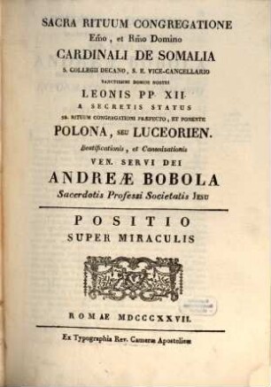 Polona, seu Luceorien. beatificationis, et canonizationis ven. servi Dei Andrea Bobola sacerd. prof. soc. Jesu, 2. Positio super miraculis