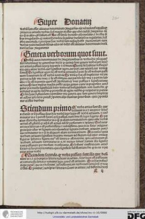 Postquam autor determinavit de coniugationibus in verbo hic consequenter determinat de generibus dicens quod quinque sunt genera verborum