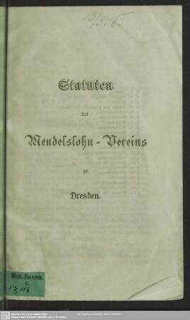 Statuten des Mendelssohn-Vereins zu Dresden