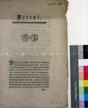 Münzverruf von Karl Theodor Kurfürst von Pfalz-Bayern über ein zeitweiliges Verbot des Louisd'or