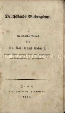 Abhandlung über die Verfassung und die politische Neugliederung Deutschlands nach den Befreiungskriegen