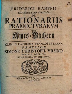 Commentatio iur. de rationariis praefecturarum