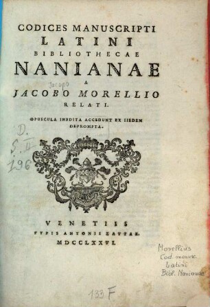 Codices Manuscripti Latini Bibliothecae Nanianae