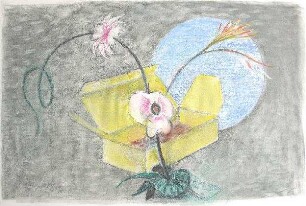 Komposition mit Schachtel, Kreis und Blumen
