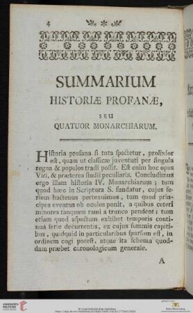 Summarium Historiæ profanæ, seu quatuor Monarchiarum