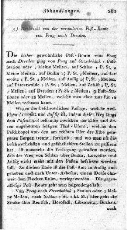 Nachricht von der veränderten Post-Route von Prag nach Dresden