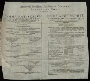 Antithesis Doctrinæ Christianaæ & Calvinianæ, Inserenda Post Pag. 410.