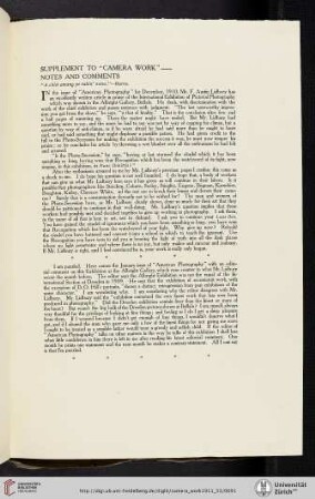 Supplement to "Camera Work"—Notes and Comments