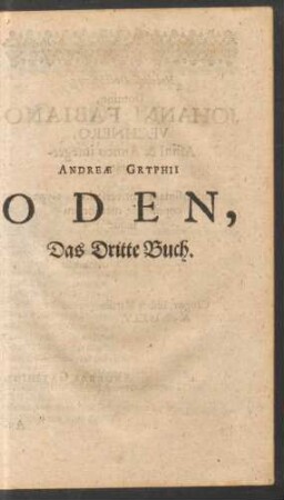 Andreae Gryphii Oden, Das Dritte Buch.