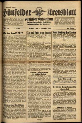 Erste Ausgabe vom Montag, den 02. Dezember 1940.