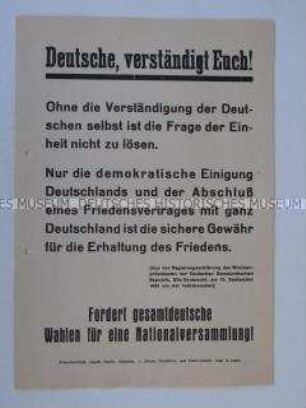 Pro-kommunistisches Propagandaflugblatt zur Frage der deutschen Einheit