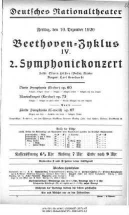 Beethoven-Zyklus IV. 2. Symphoniekonzert