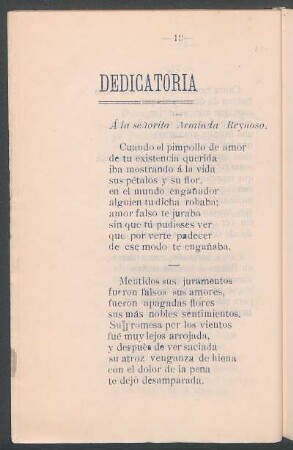 Dedicatoria : Á la señorita Arminda Reynoso.