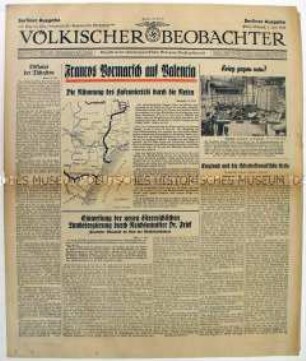 Tageszeitung "Völkischer Beobachter" u.a. zum Vormarsch der Nationalisten auf Valencia