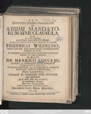 Disputatio Juridica Inauguralis De Abusu Mandatorum Sine Clausula