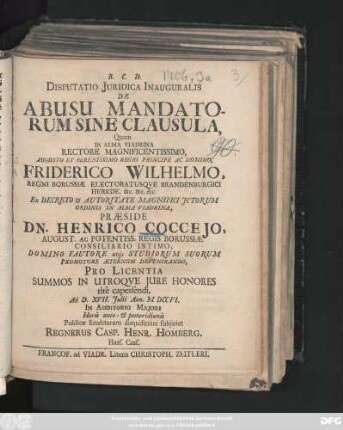 Disputatio Juridica Inauguralis De Abusu Mandatorum Sine Clausula