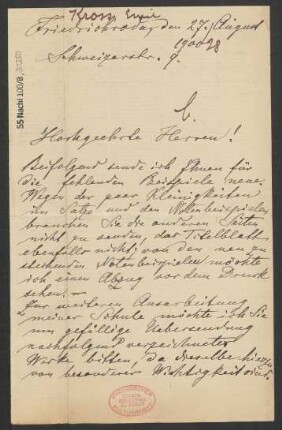 Brief an B. Schott's Söhne : 27.08.1900