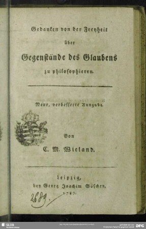Gedanken von der Freyheit über Gegenstände des Glaubens zu philosophieren