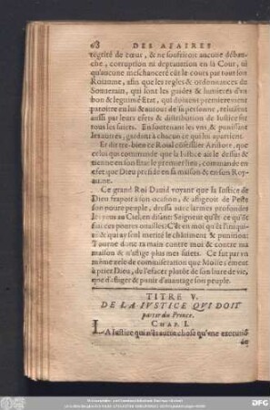 Titre V. De La Iustice Qui Doit partir du Prince.