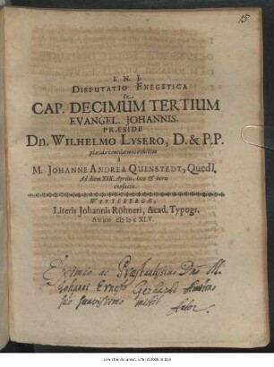 Disputatio Exegetica In Cap. Decimum Tertium Evangel. Johannis