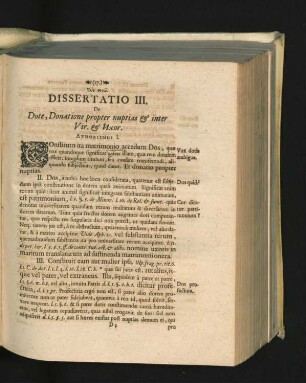Dissertatio III. De Dote, Donatione propter nuptias & inter Vir. & Uxor.
