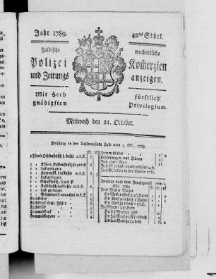 42tes Stück., Ausgabe vom 21. Oktober 1789