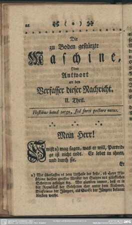 Die zu Boden gestürzte Maschine, Oder Antwort an den Verfasser dieser Nachricht. II. Theil