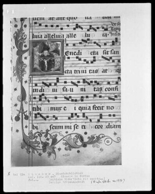 Missale de festis — Initiale B (enedicta sit sancta) mit der heiligen Dreieinigkeit