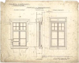 Pfann, Paul; München, Möhlstr.; Wohnhaus O. Bischoff - Fenster im OG, Westseite (Ansicht, Ansicht m. Schnitt, Schnitt)