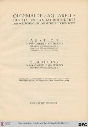 Ölgemälde, Aquarelle des XIX. und XX. Jahrhunderts aus norddeutschem und mitteldeutschem Besitz : 28. Januar 1933