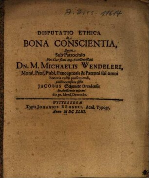 Disputatio Ethica de Bona Conscientia
