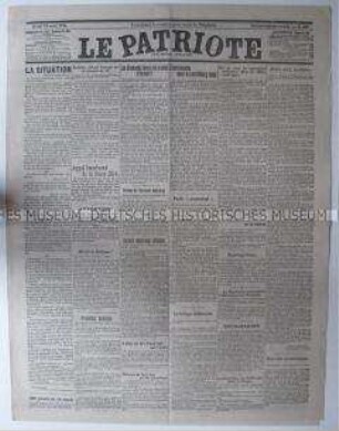 Belgische Tageszeitung "Le Patriote" zum Beginn des 1. Weltkrieges