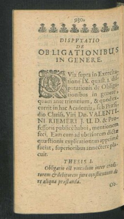 Disputatio De Obligationibus In Genere.