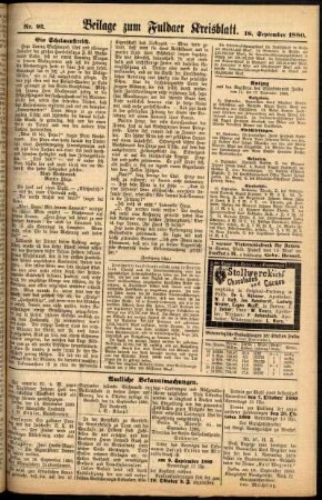 Zweite Ausgabe vom Samstag, den 18. September 1880.