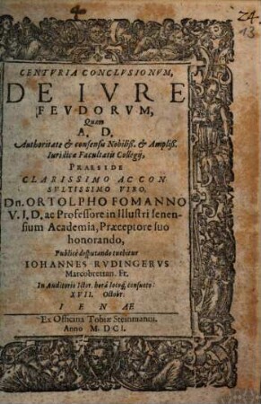 Centuria conclusionum, De Iure Feudorum