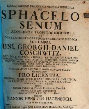 Diss. inaug. med.-chir. de sphacelo senum